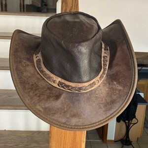 Men's Brown Leather Cowboy Hat